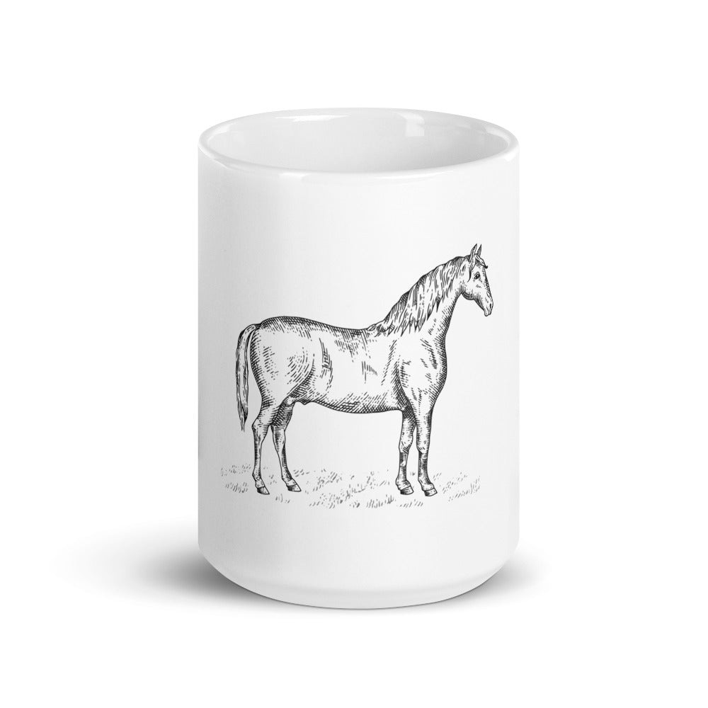 White glossy horse mug