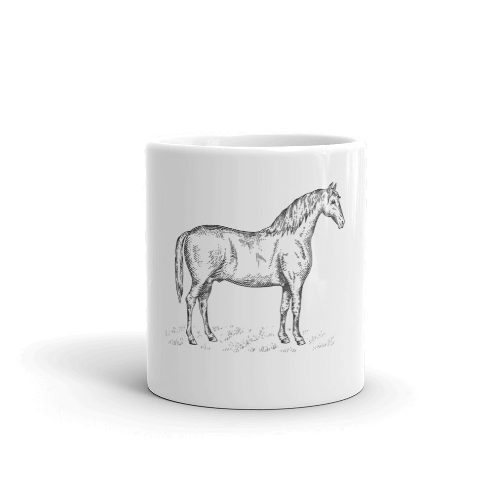 White glossy horse mug