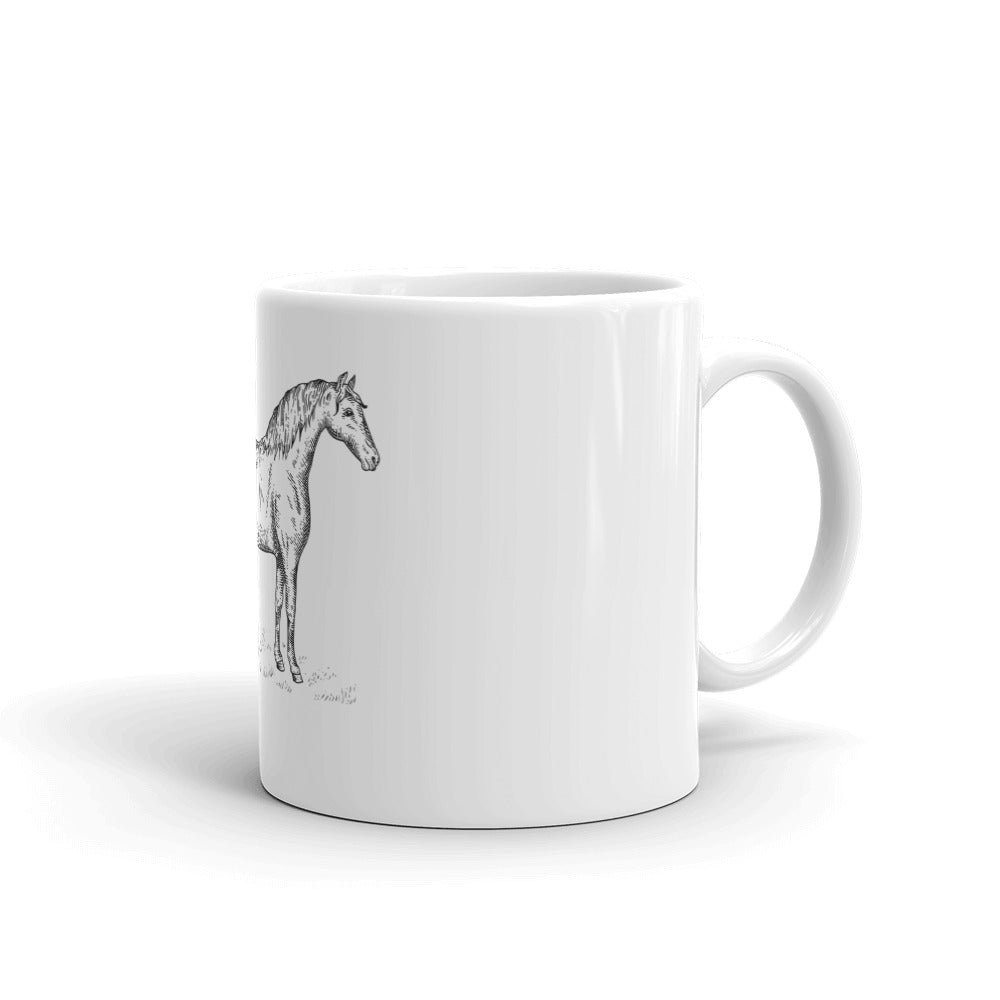 White glossy horse mug