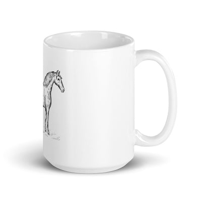 White glossy horse mug